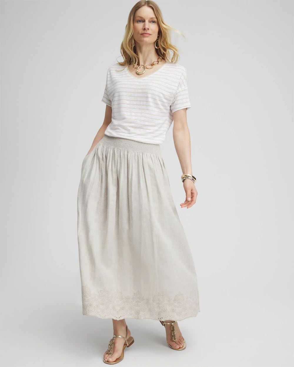 HIGH WAIST SCALLOP HEM MIDI SKIRT